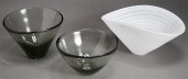 THREE ART GLASS CENTER BOWLS,