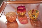 THREE ART GLASS PUNCH CUPS. A