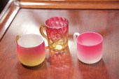 THREE ART GLASS PUNCH CUPS. A