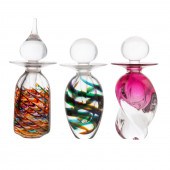 THREE ART GLASS SCENT BOTTLES,