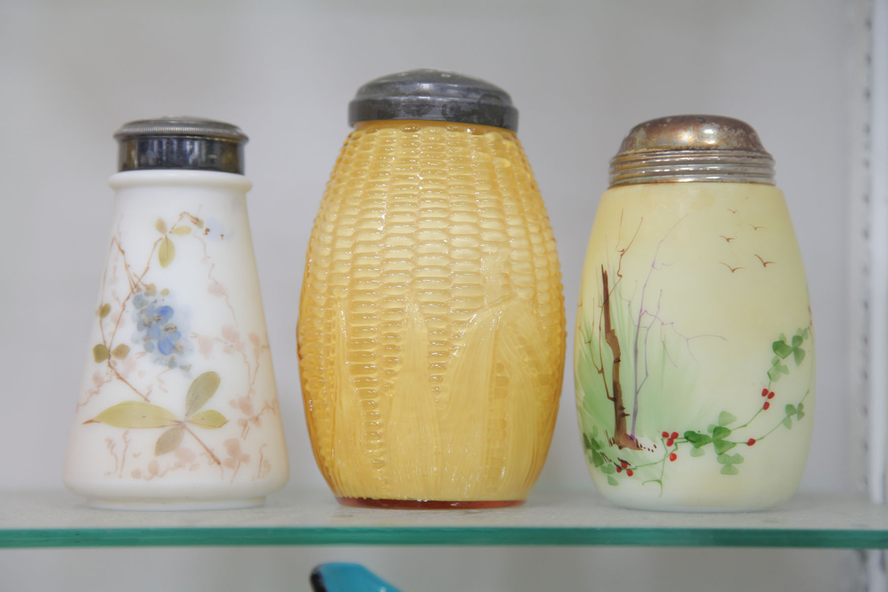 THREE ART GLASS SHAKERS.  American