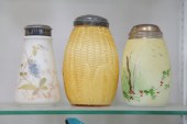THREE ART GLASS SHAKERS.  Amer
