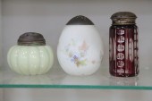 THREE ART GLASS SHAKERS.  Amer