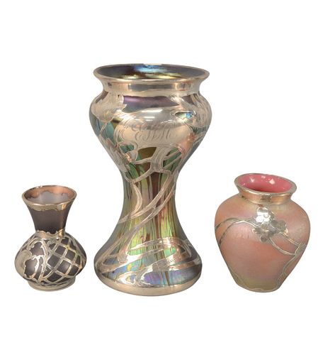 THREE ART GLASS VASES EACH HAVING