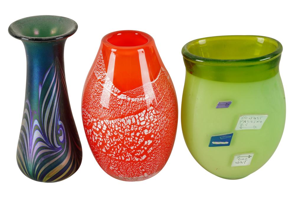 THREE ART GLASS VASESthe first: