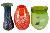 THREE ART GLASS VASESthe first