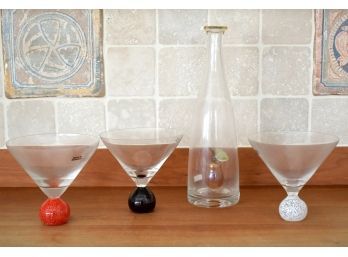 Three art glass wines with 'Made in