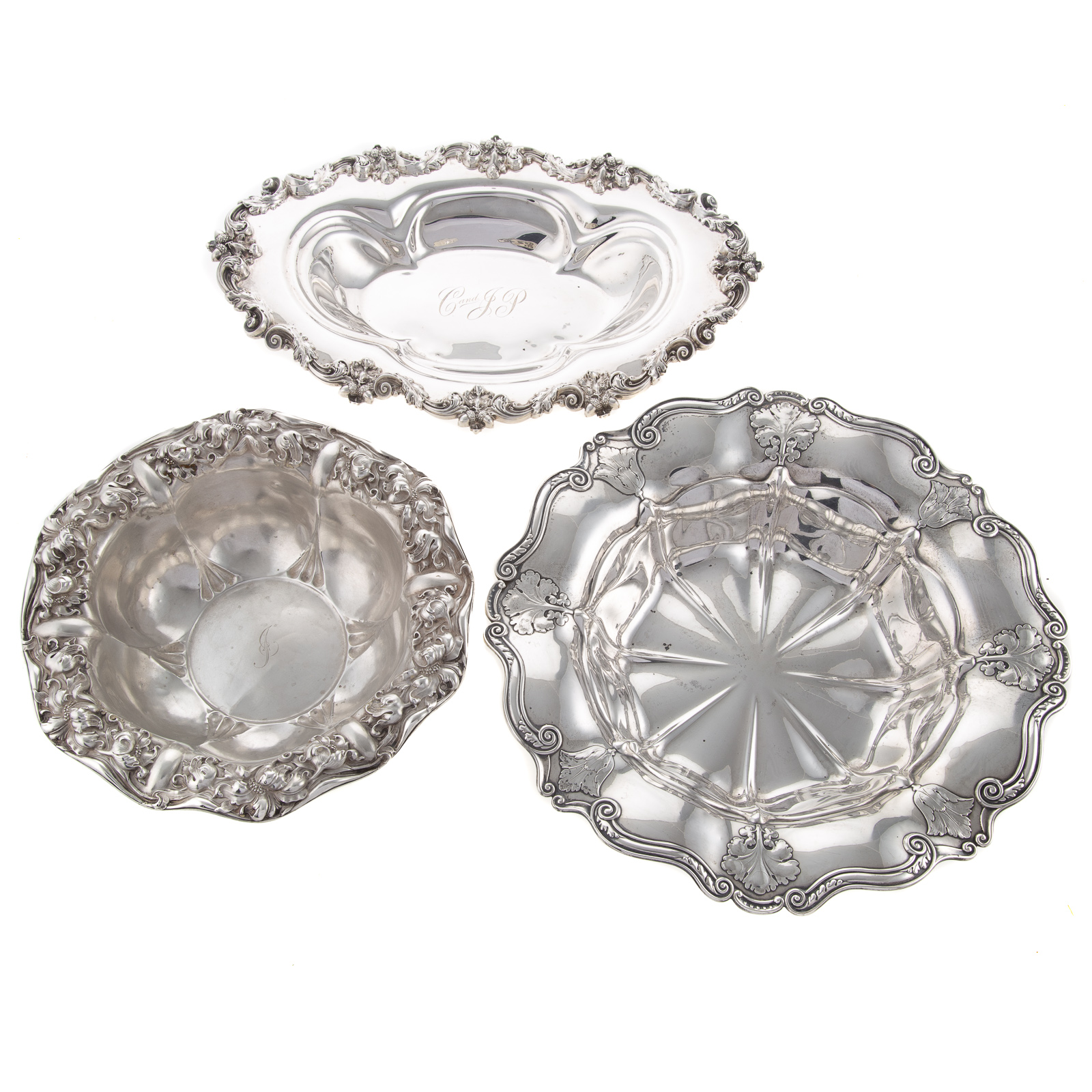 THREE ART NOUVEAU STERLING DISHES