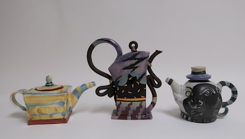 THREE ART POTTERY TEAPOTSBeverly