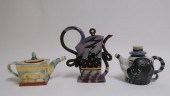 THREE ART POTTERY TEAPOTSBever