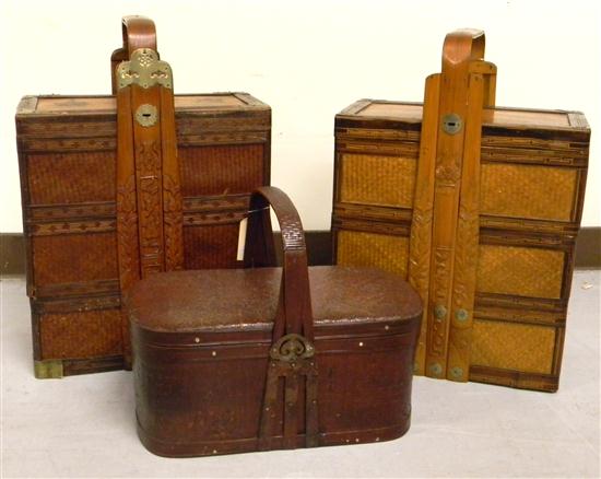 Three Asian baskets  two with