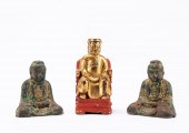 THREE ASIAN BUDDHA FIGURES, ON