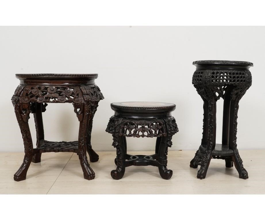 Three Asian carved plant stands