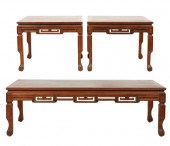 THREE ASIAN CARVED WOOD LOW TA