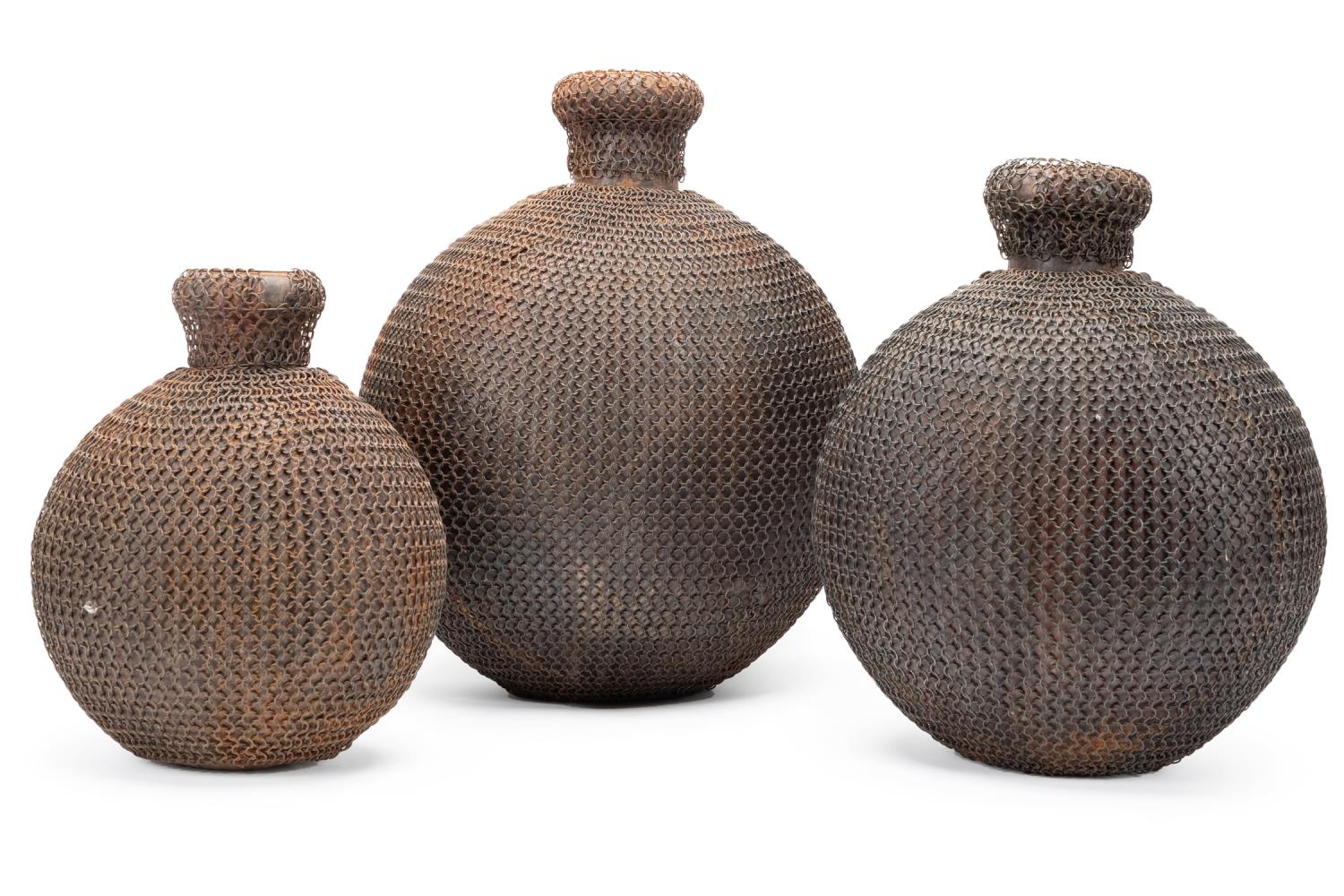 THREE ASIAN CHAIN MAIL COVERED