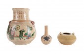 THREE ASIAN CRACKLE GLAZED VAS