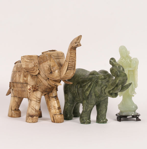 Three  Asian items; jade green