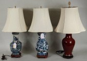 THREE ASIAN JARS, AS LAMPSThre