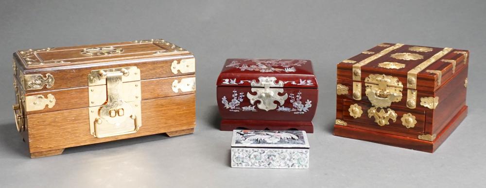 THREE ASIAN METAL MOUNTED HINGED