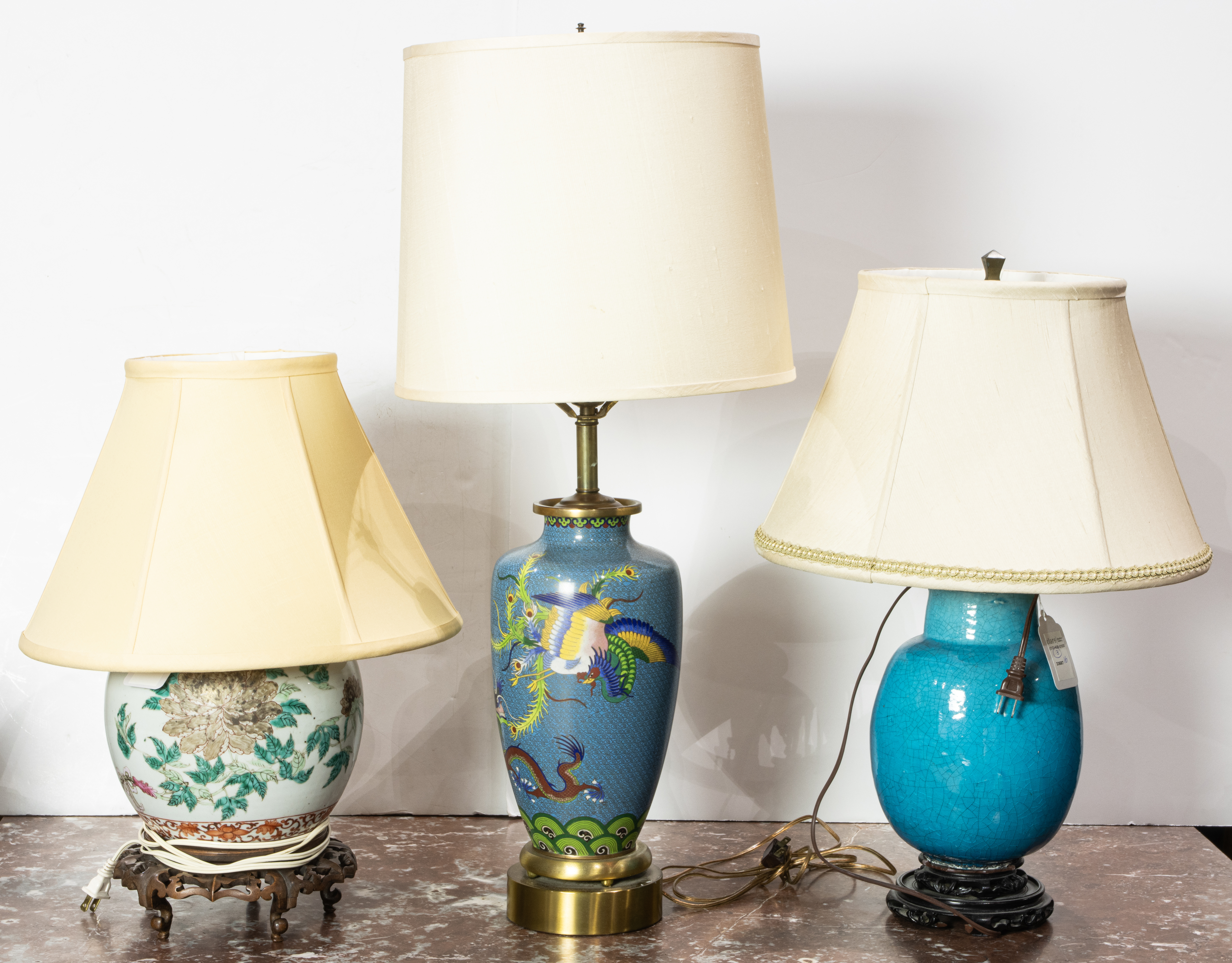 THREE ASIAN PORCELAIN LAMPS,