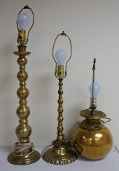 THREE ASSORTED BRASS TABLE LAM