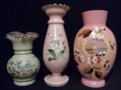 Three assorted enameled art gl