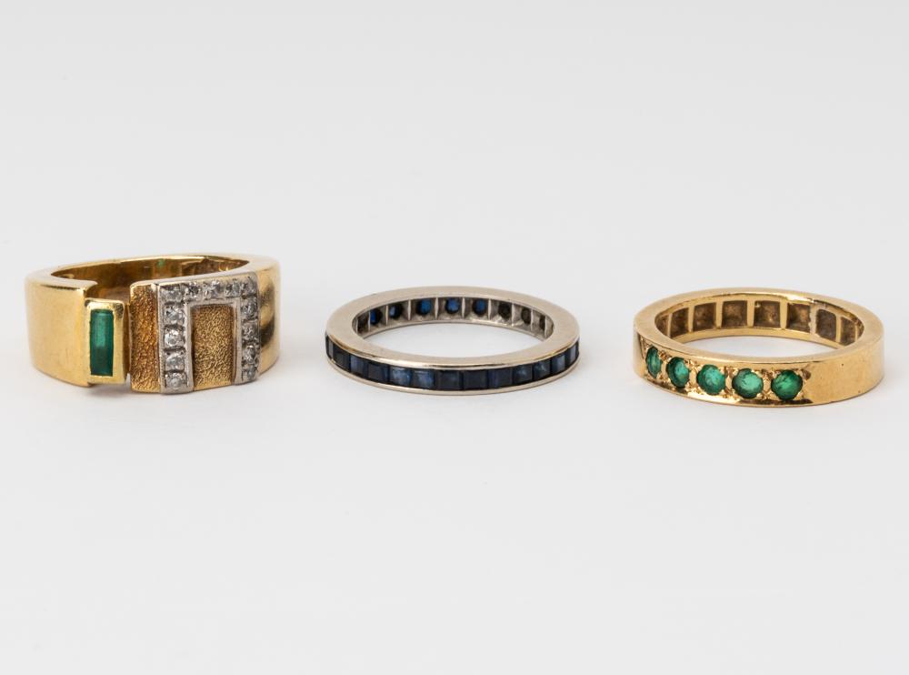 THREE ASSORTED GOLD GEM-SET &