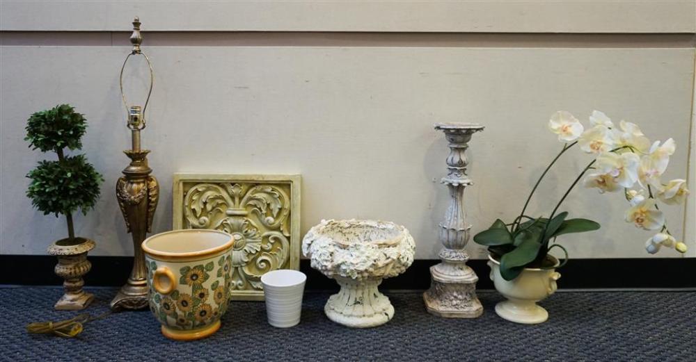 THREE ASSORTED JARDINIERES, LAMP,