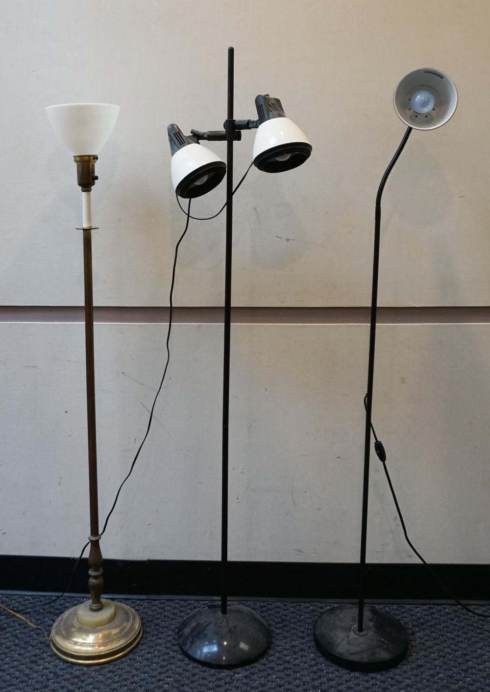 THREE ASSORTED METAL FLOOR LAMPS, H