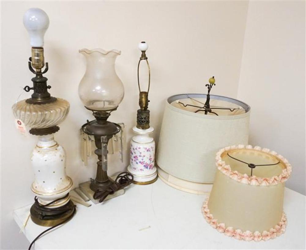 THREE ASSORTED OIL TABLE LAMPS,