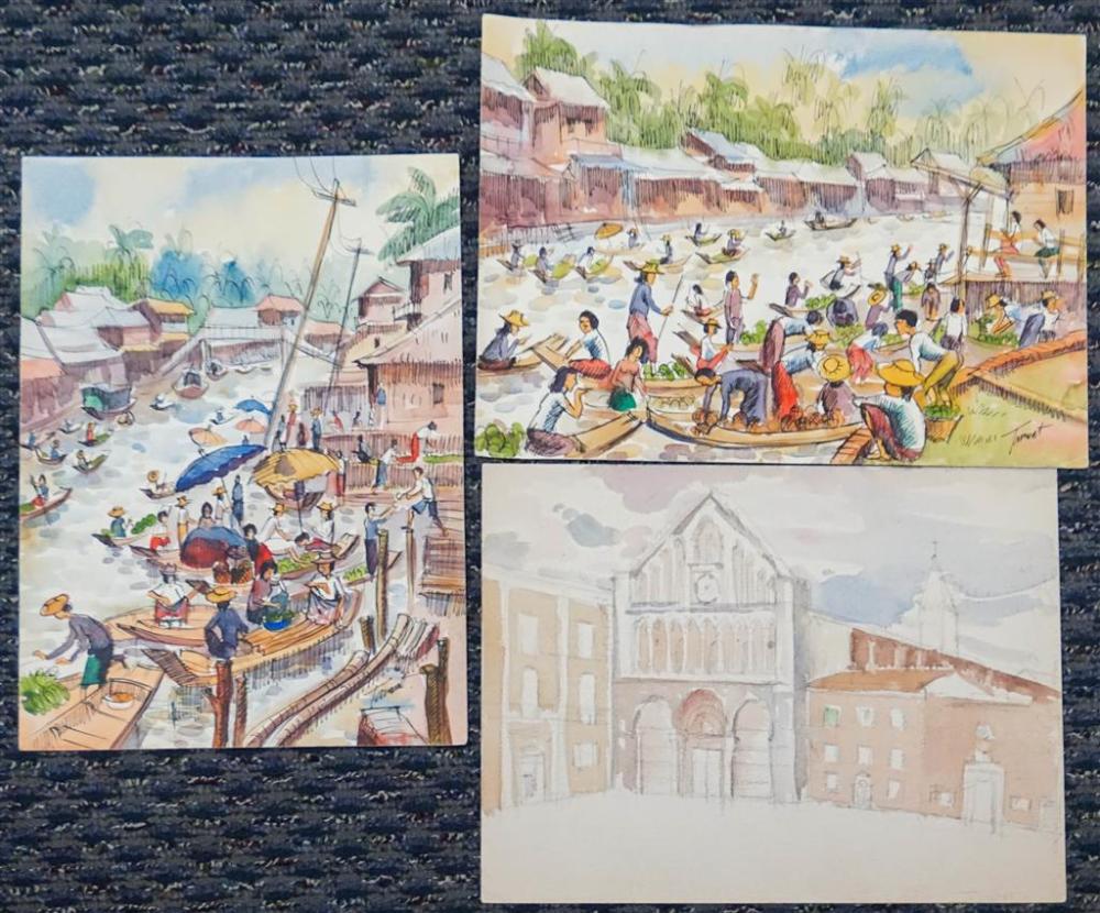 THREE ASSORTED WATERCOLORS ON PAPER