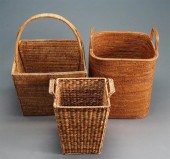 THREE ASSORTED WOVEN BASKETSTh