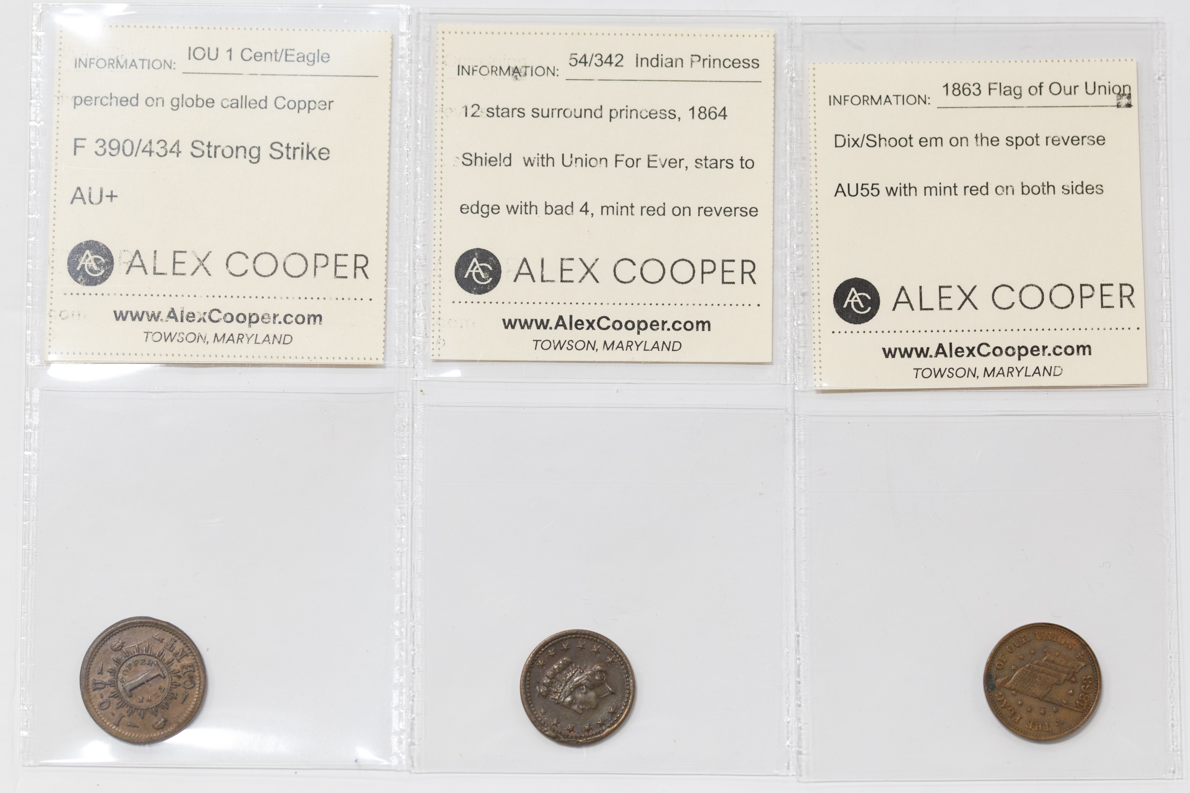 THREE AU CIVIL WAR TOKENS 5a) F