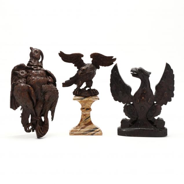 THREE AVIAN WOODEN SCULPTURES