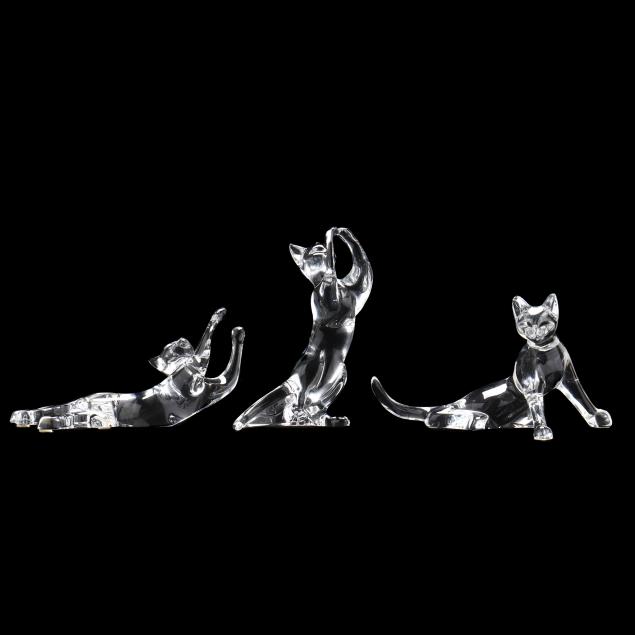 THREE BACCARAT CRYSTAL CAT