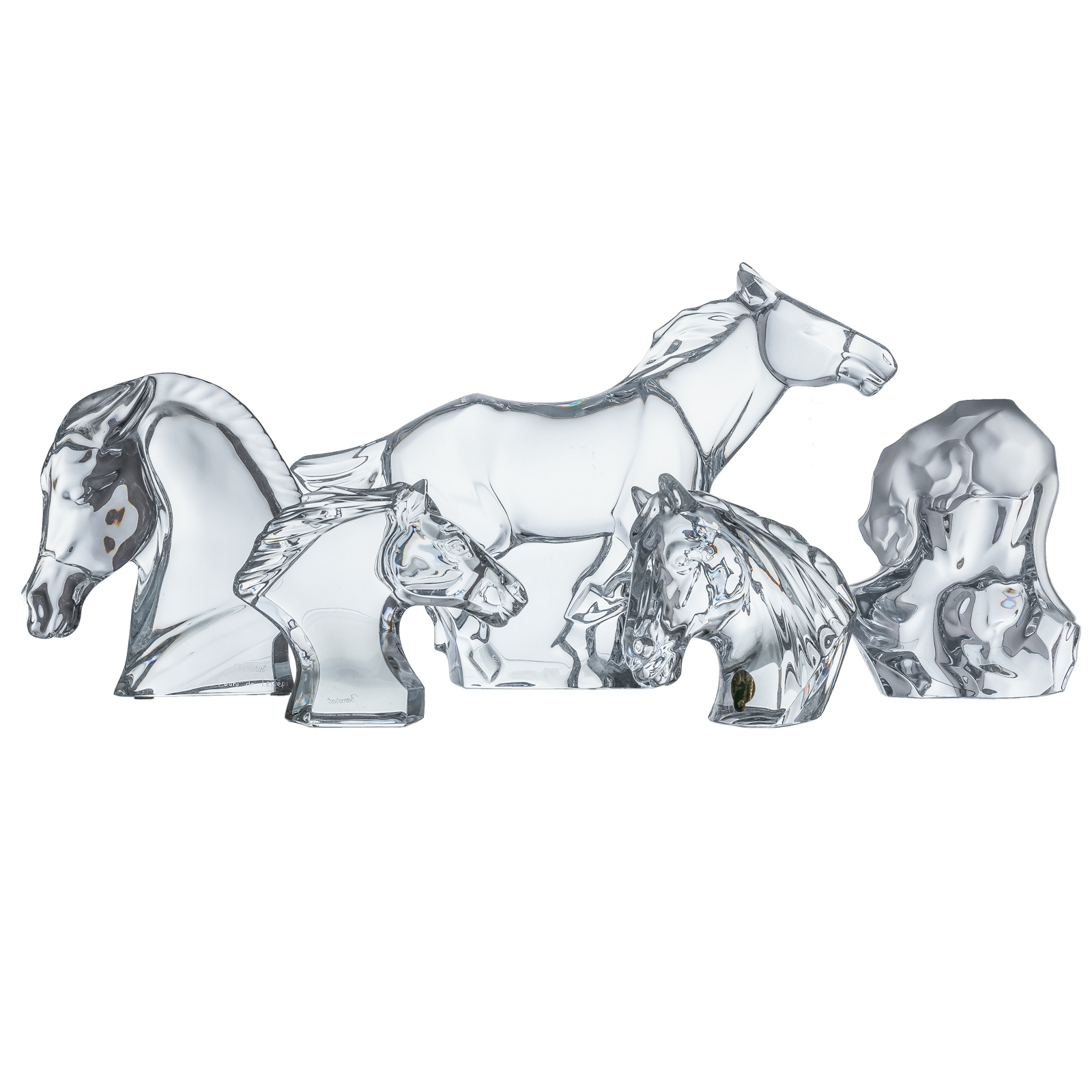 THREE BACCARAT CRYSTAL HORSES & TWO