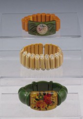 THREE BAKELITE STRETCH BRACELE
