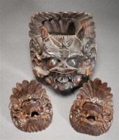 THREE BALINESE CARVED WOOD MAS