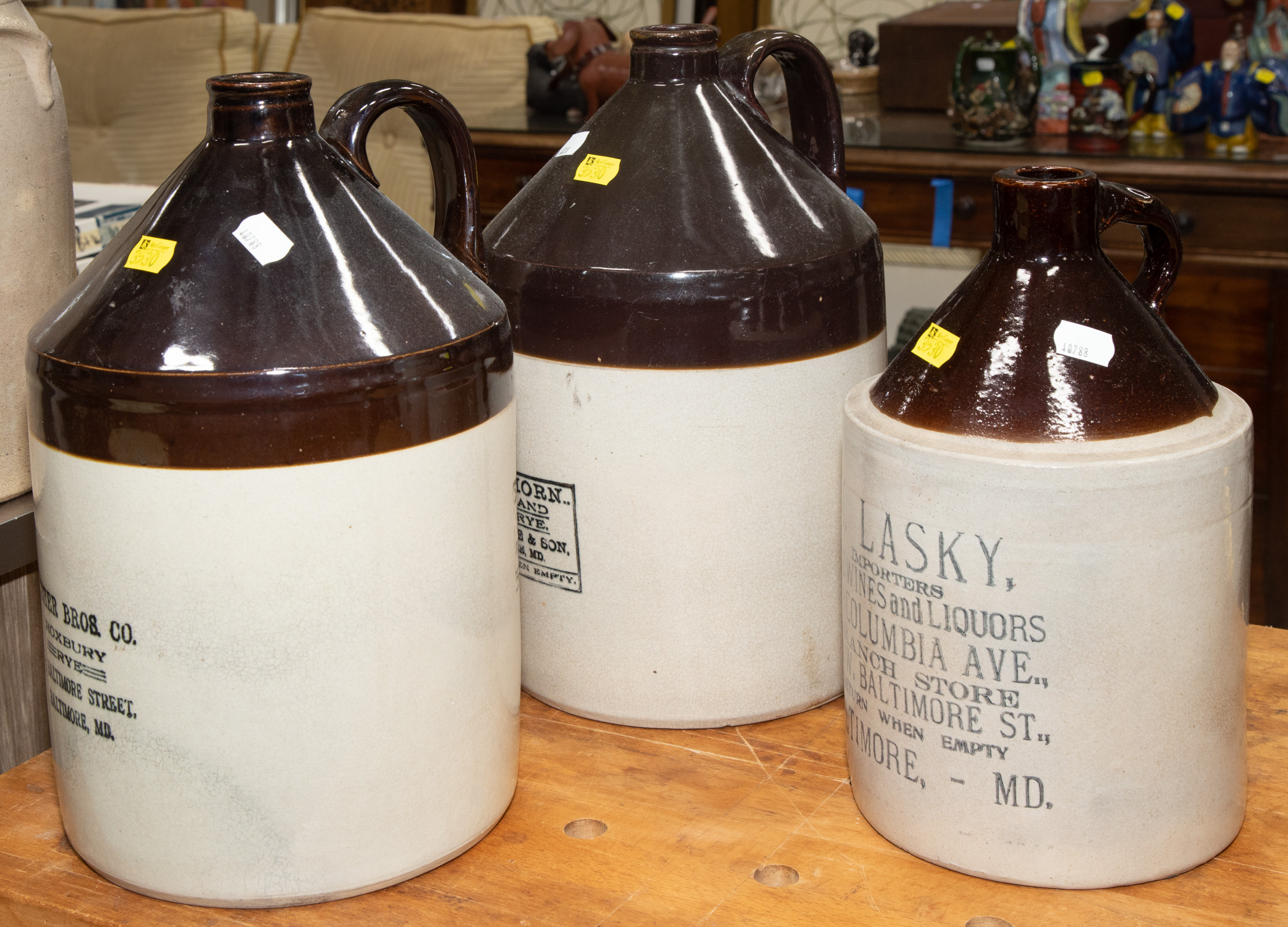 THREE BALTIMORE STONEWARE WHISKEY