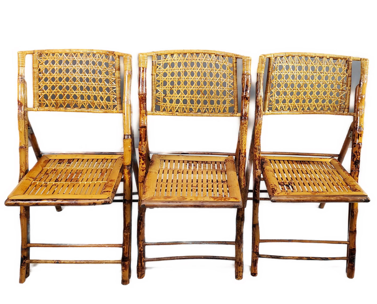 THREE BAMBOO AND RATTAN FOLDING