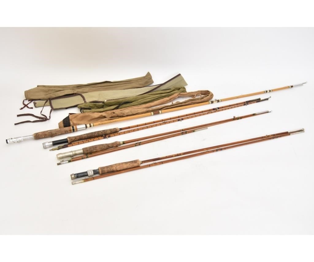 Three bamboo fly rods, one signed