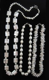 THREE BAROQUE WHITE PEARL NECK