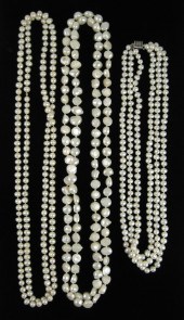 THREE BAROQUE WHITE PEARL NECK