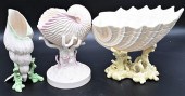 THREE BELLEEK SHELL COMPOTES,