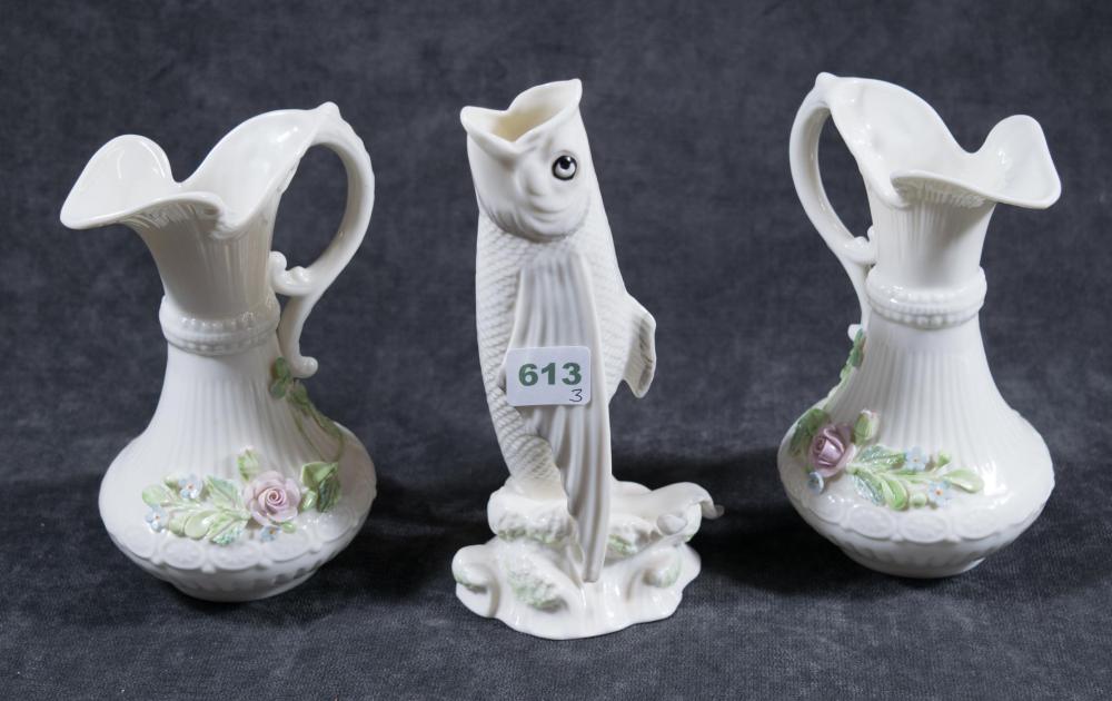 THREE BELLEEK VASES: TWO ABERDEEN
