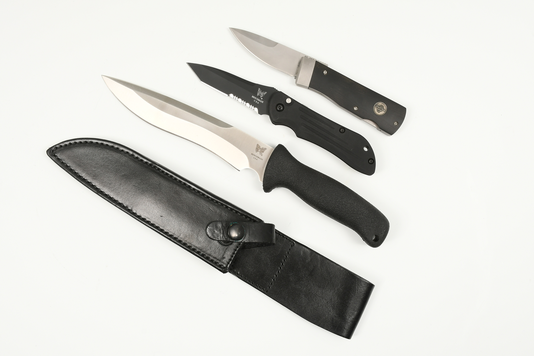 THREE BENCHMADE KNIVES: 1) Fixed