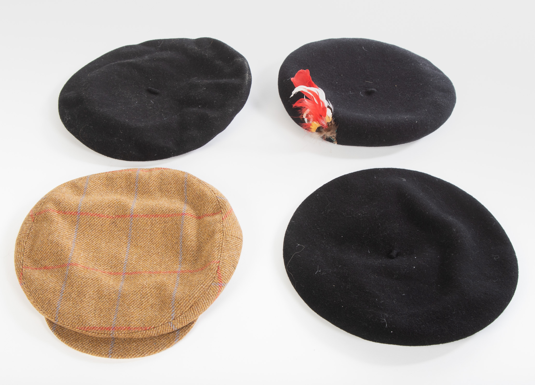 THREE BERETS AND ONE PAPERBOY HAT