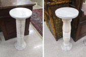 THREE BIANCO MARBLE PEDESTALS,
