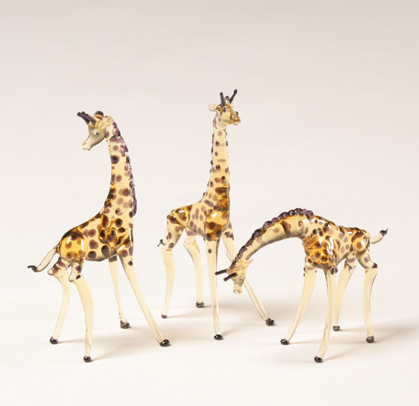 Three Bimini art glass giraffe