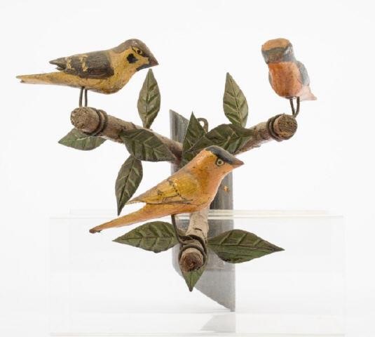 THREE BIRDS ON BRANCH,
